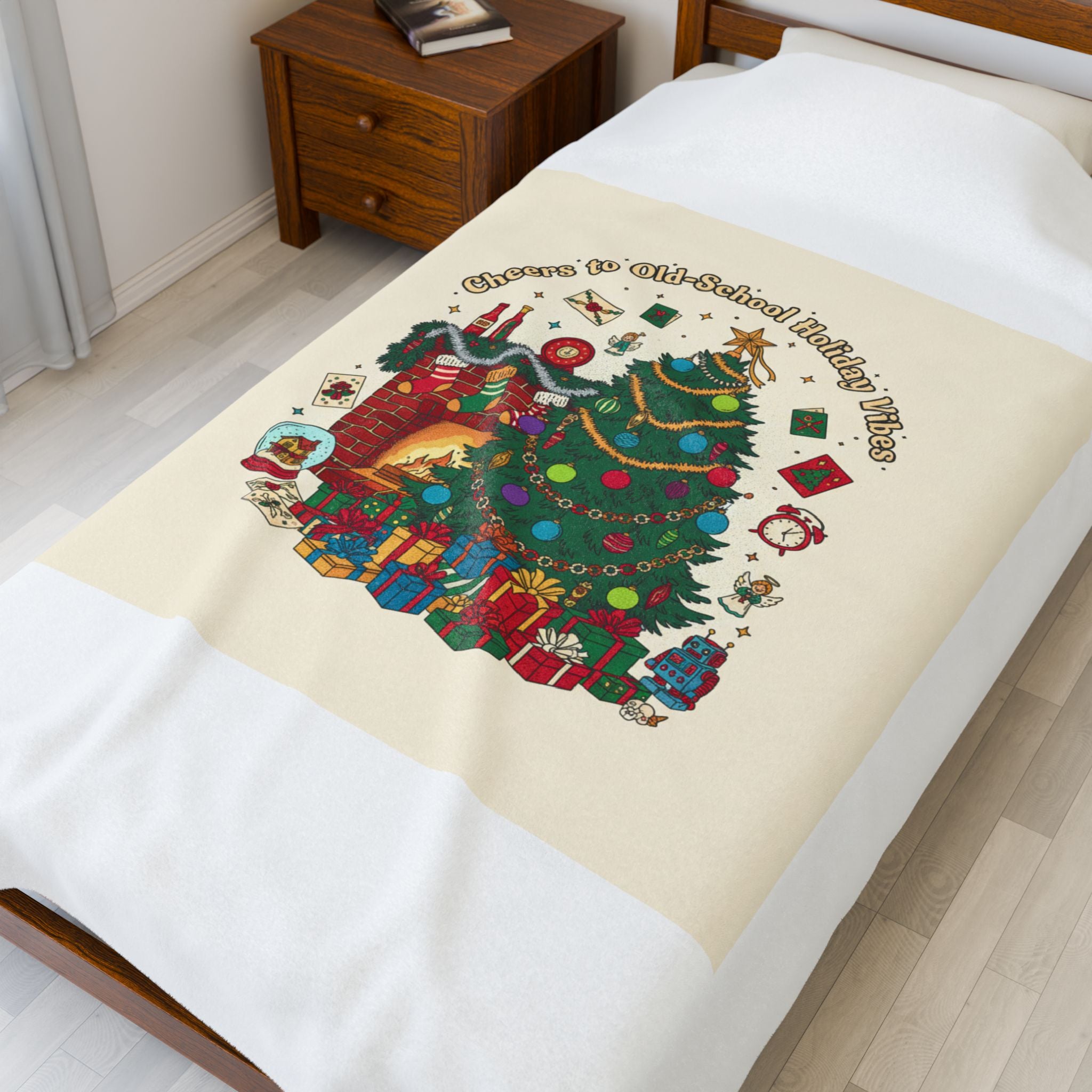 Retro Christmas tree print Velveteen Blanket | 90s holiday nostalgia, vintage holiday print