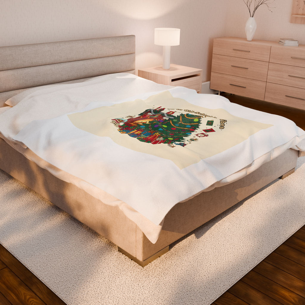 Retro Christmas tree print Velveteen Blanket | 90s holiday nostalgia, vintage holiday print