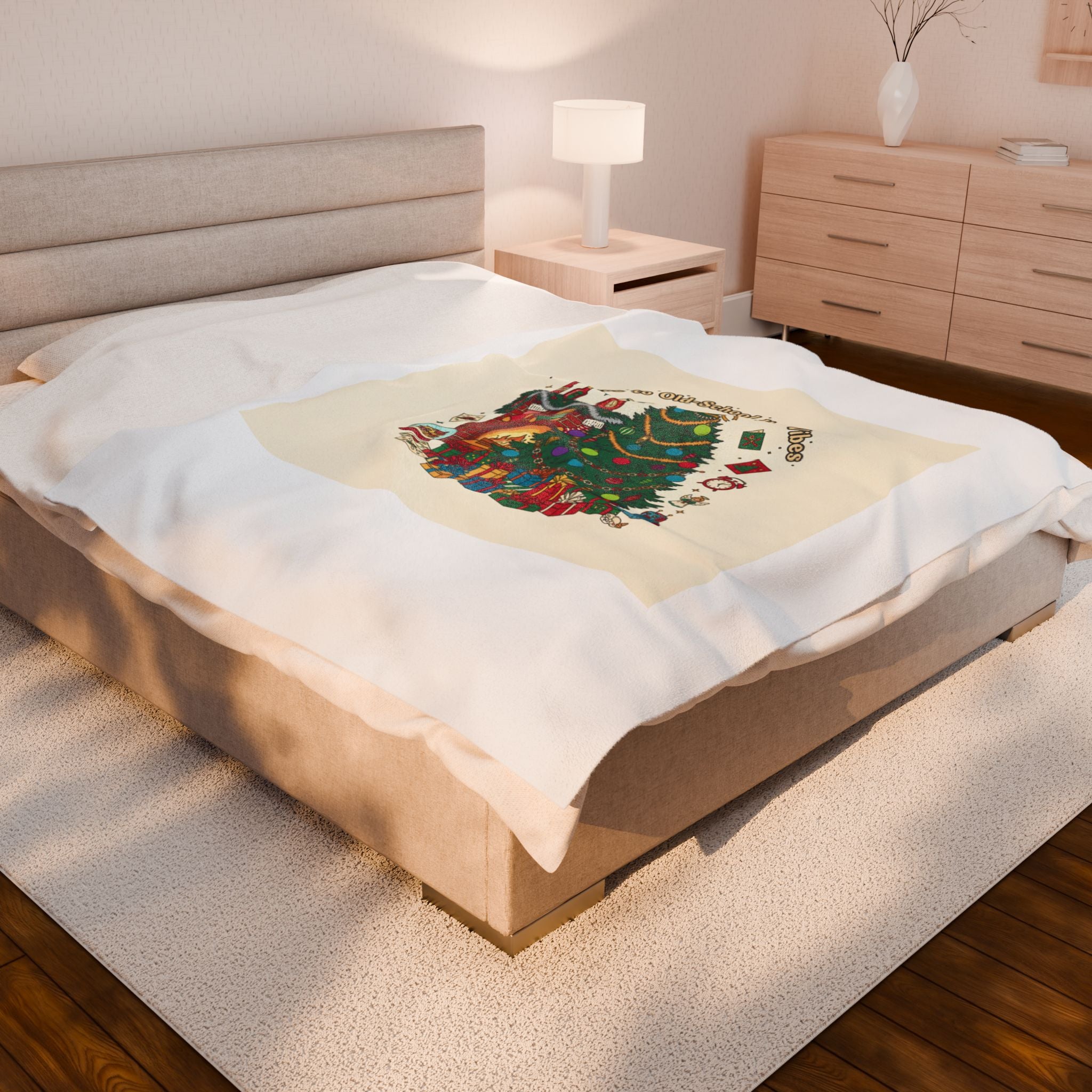 Retro Christmas tree print Velveteen Blanket | 90s holiday nostalgia, vintage holiday print