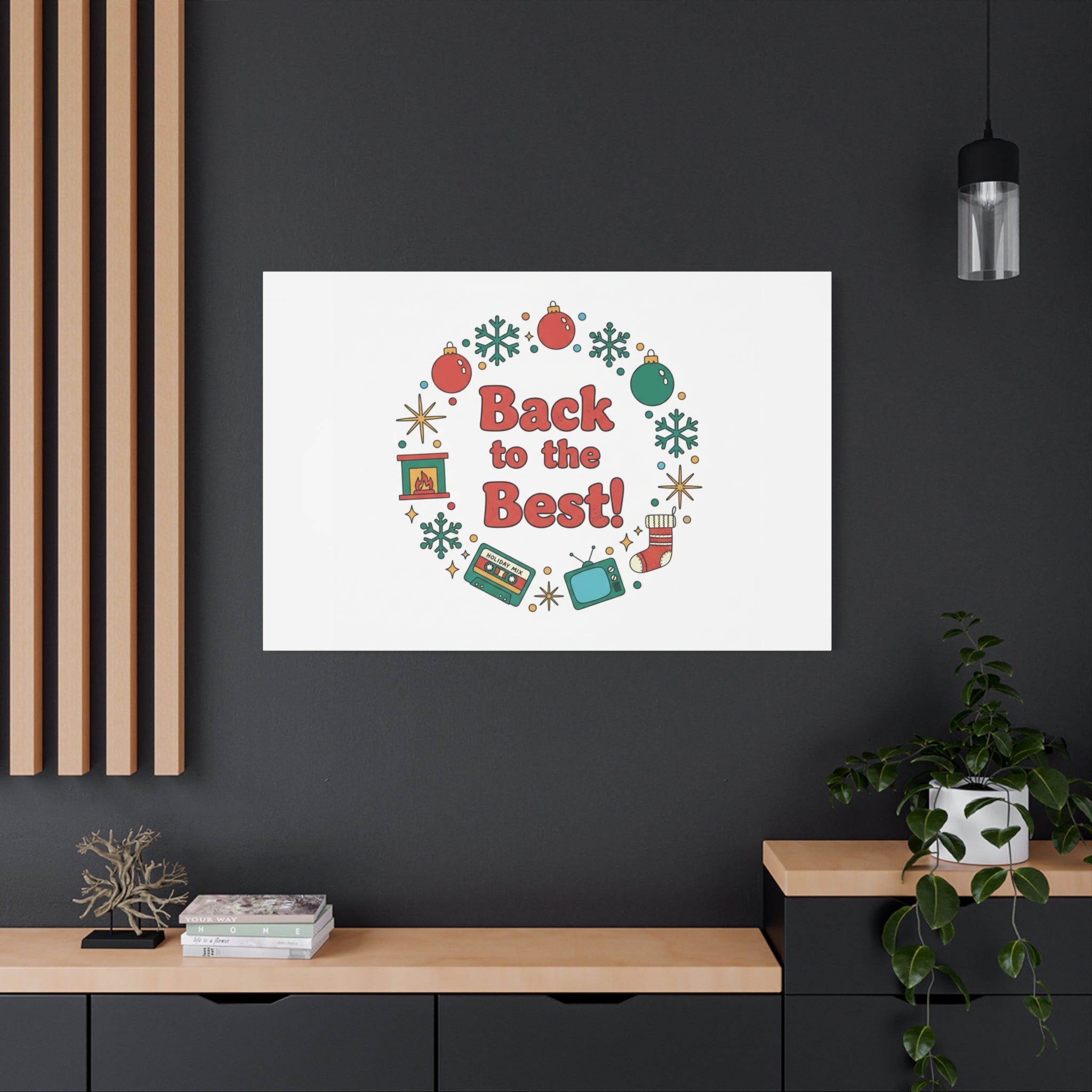 Retro Christmas Wreath Print Canvas | 90s Holiday Nostalgia, Vintage Holiday Poster