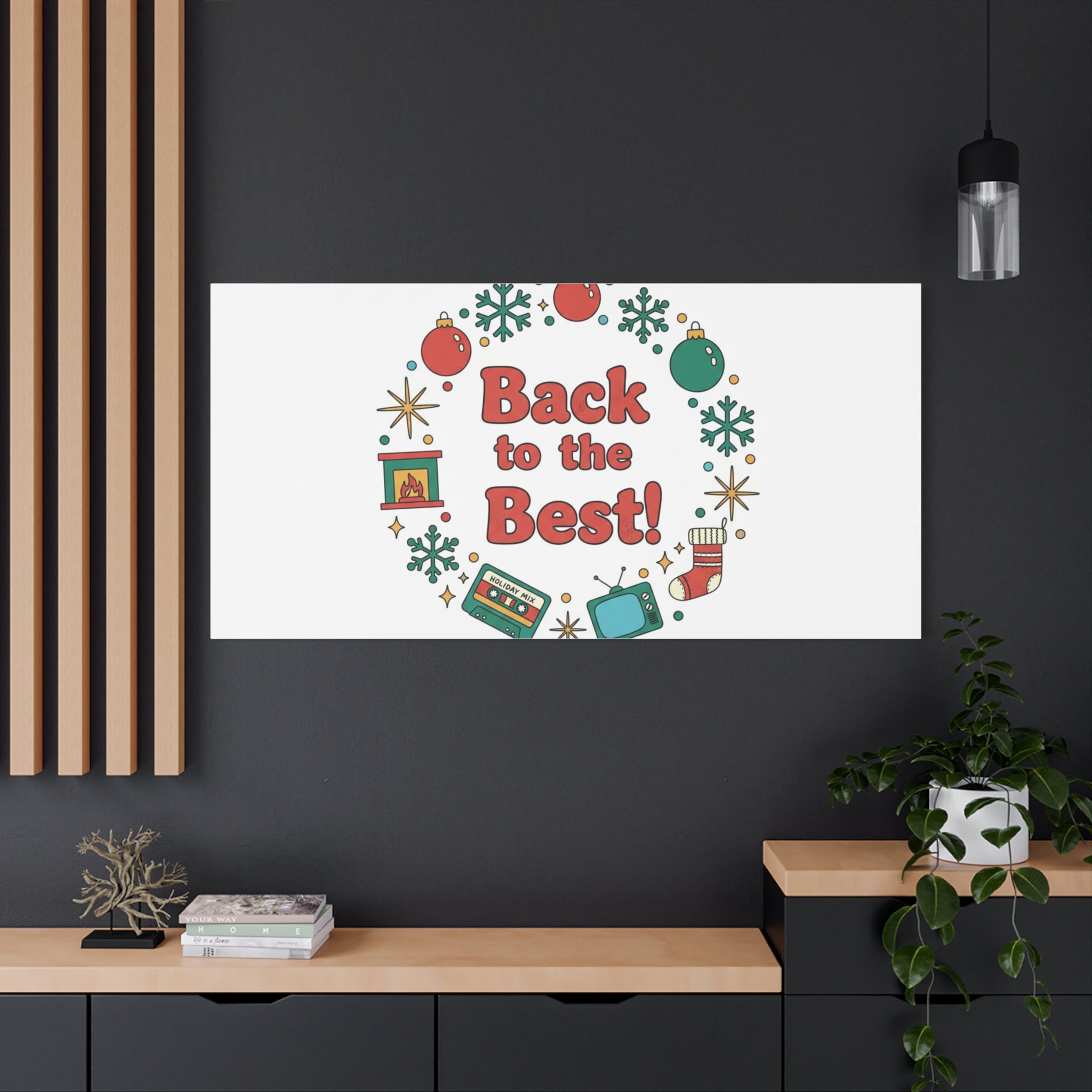 Retro Christmas Wreath Print Canvas | 90s Holiday Nostalgia, Vintage Holiday Poster