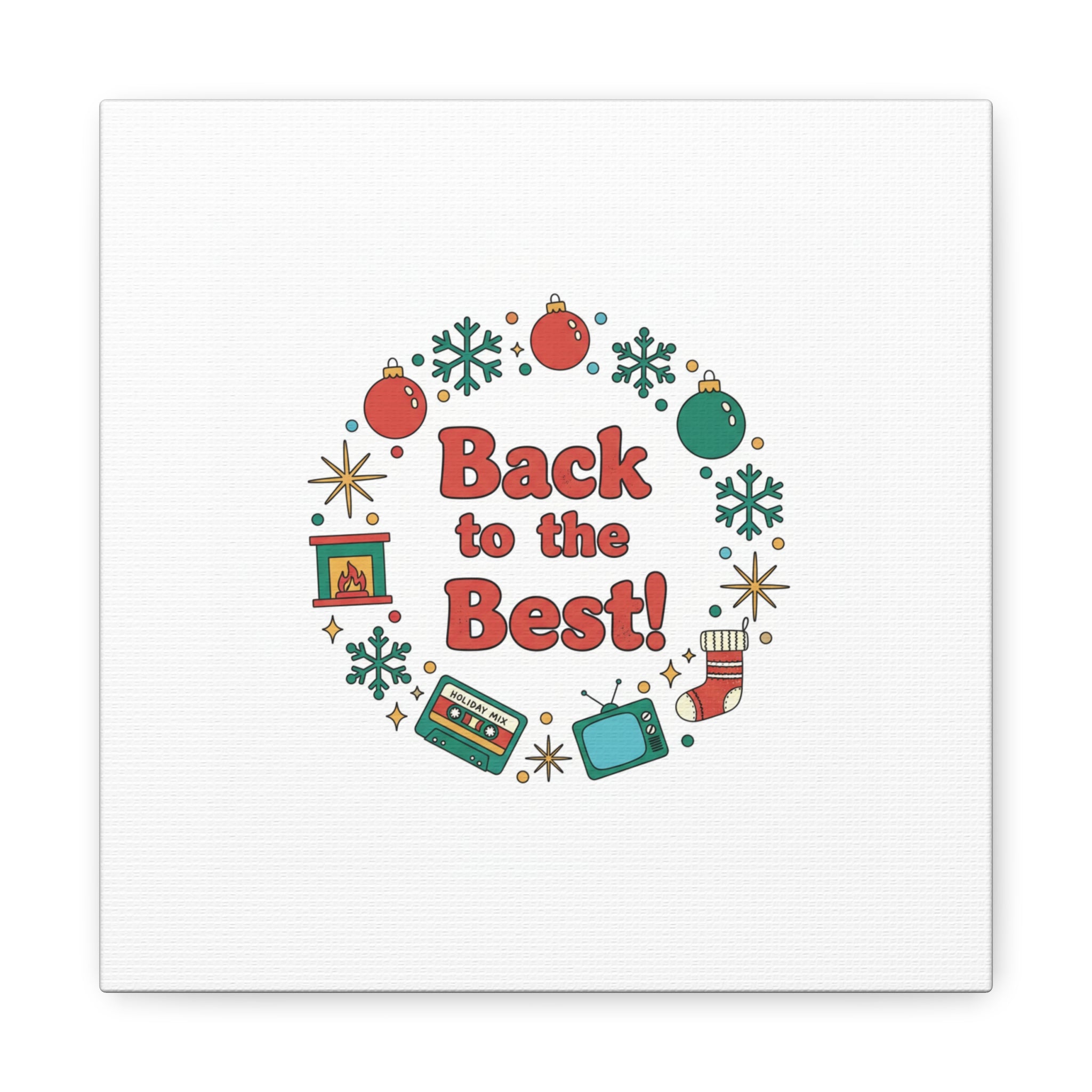 Retro Christmas Wreath Print Canvas | 90s Holiday Nostalgia, Vintage Holiday Poster