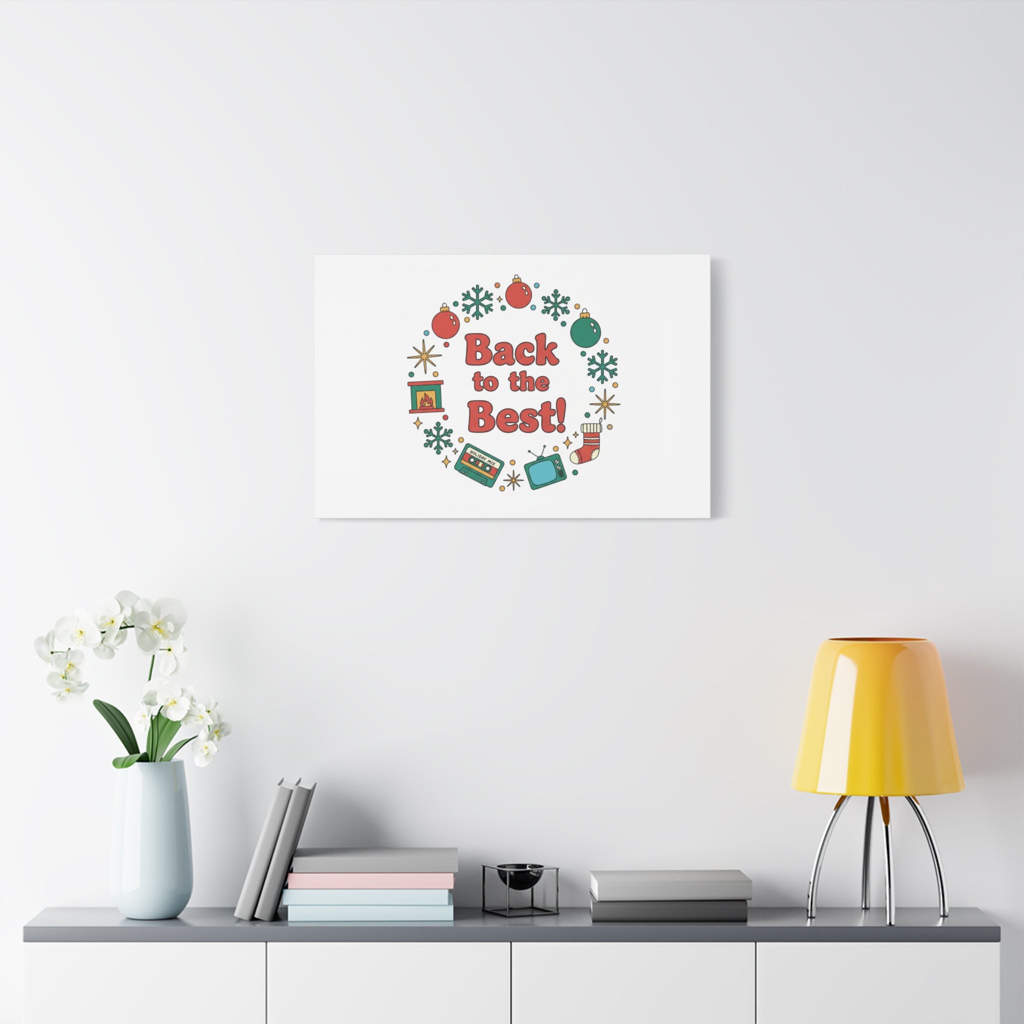 Retro Christmas Wreath Print Canvas | 90s Holiday Nostalgia, Vintage Holiday Poster