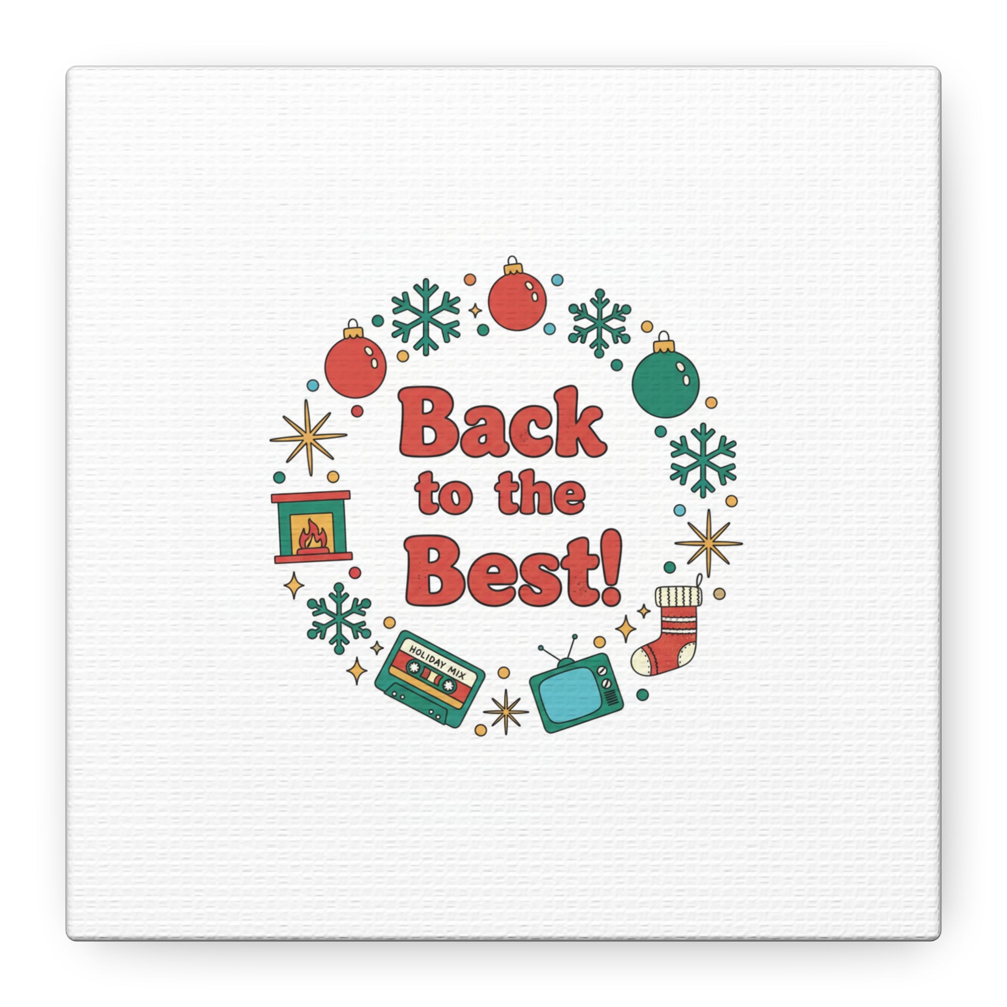 Retro Christmas Wreath Print Canvas | 90s Holiday Nostalgia, Vintage Holiday Poster
