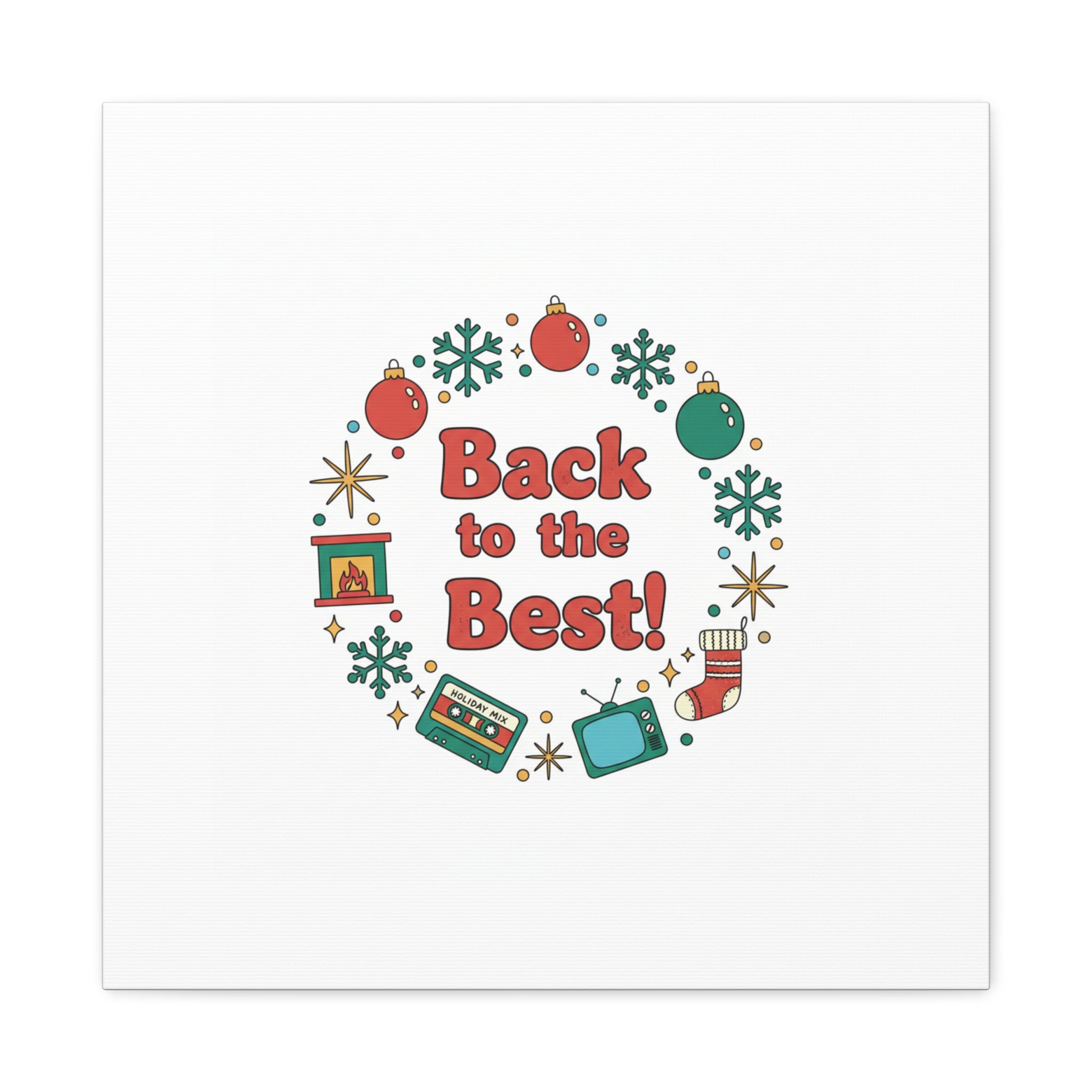 Retro Christmas Wreath Print Canvas | 90s Holiday Nostalgia, Vintage Holiday Poster