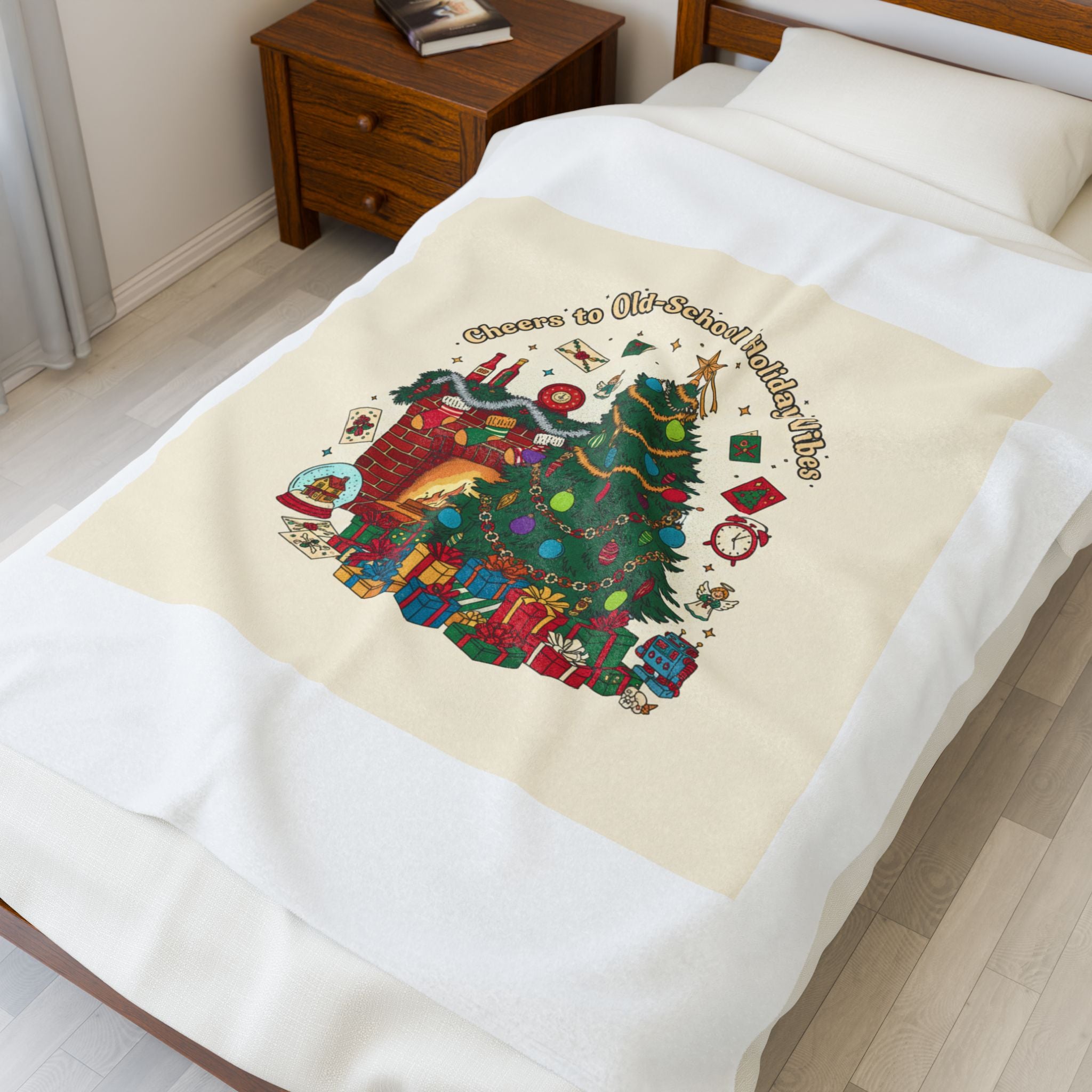 Retro Christmas tree print Velveteen Blanket | 90s holiday nostalgia, vintage holiday print