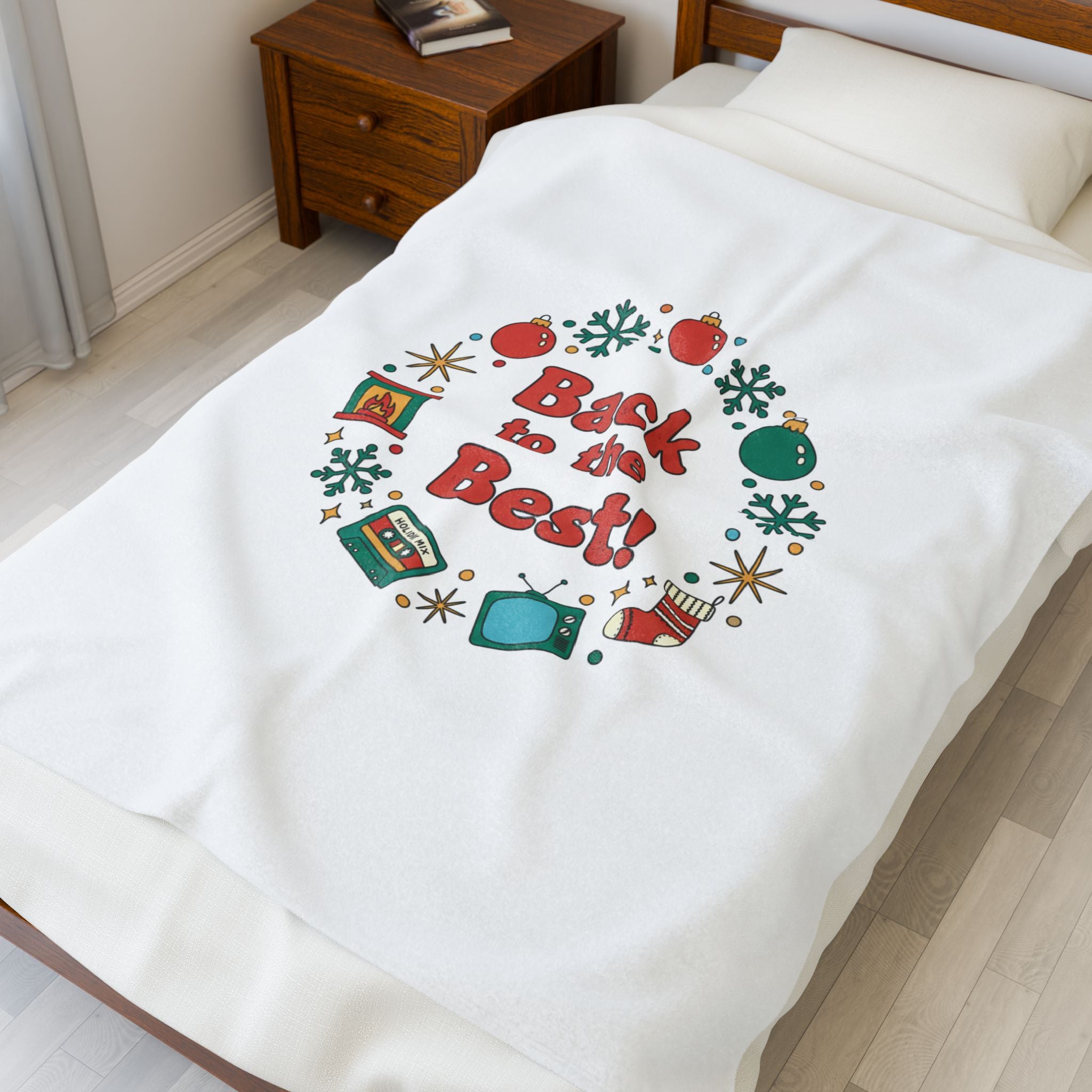 Retro Holiday Wreath Blanket | vintage holiday print, retro Christmas decor