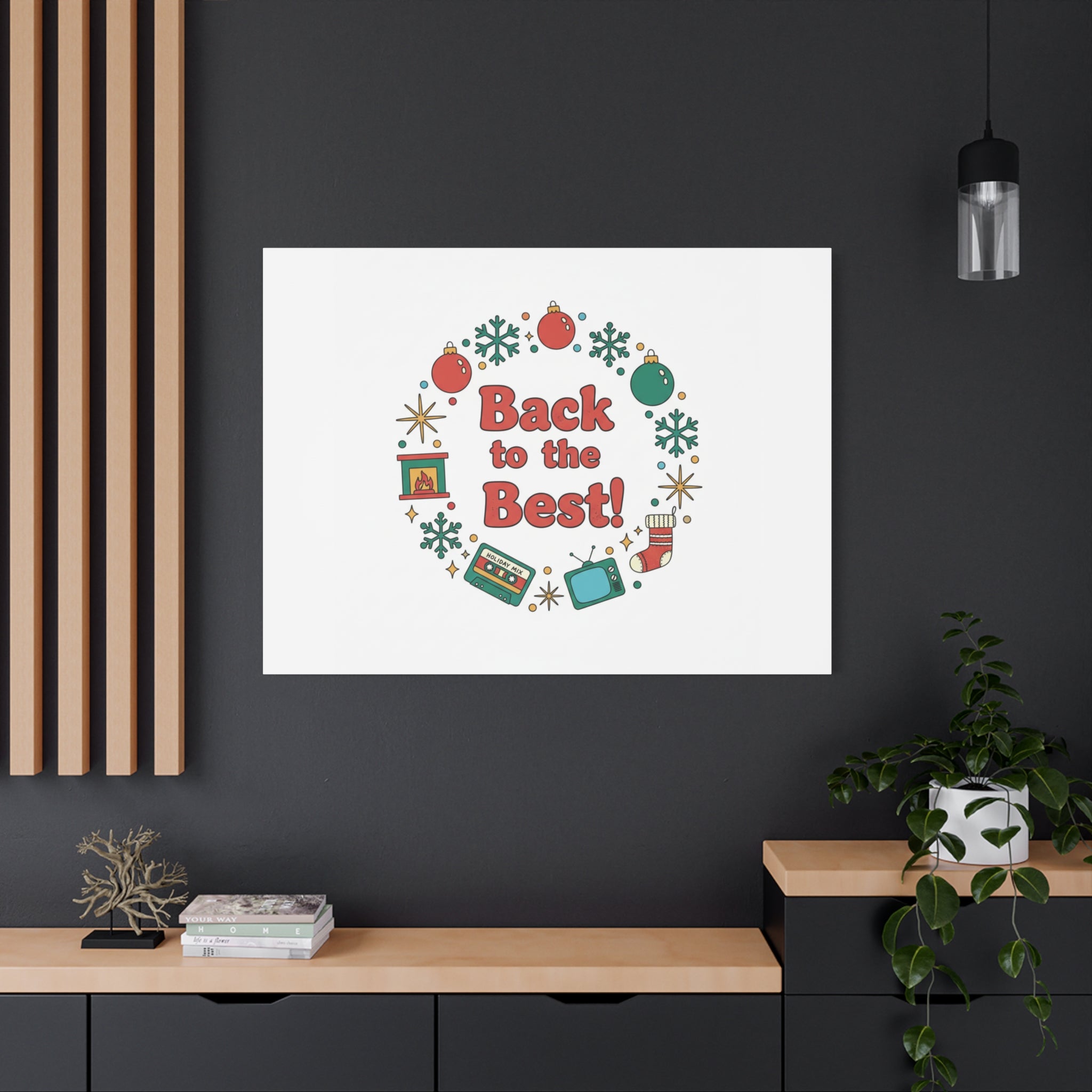 Retro Christmas Wreath Print Canvas | 90s Holiday Nostalgia, Vintage Holiday Poster