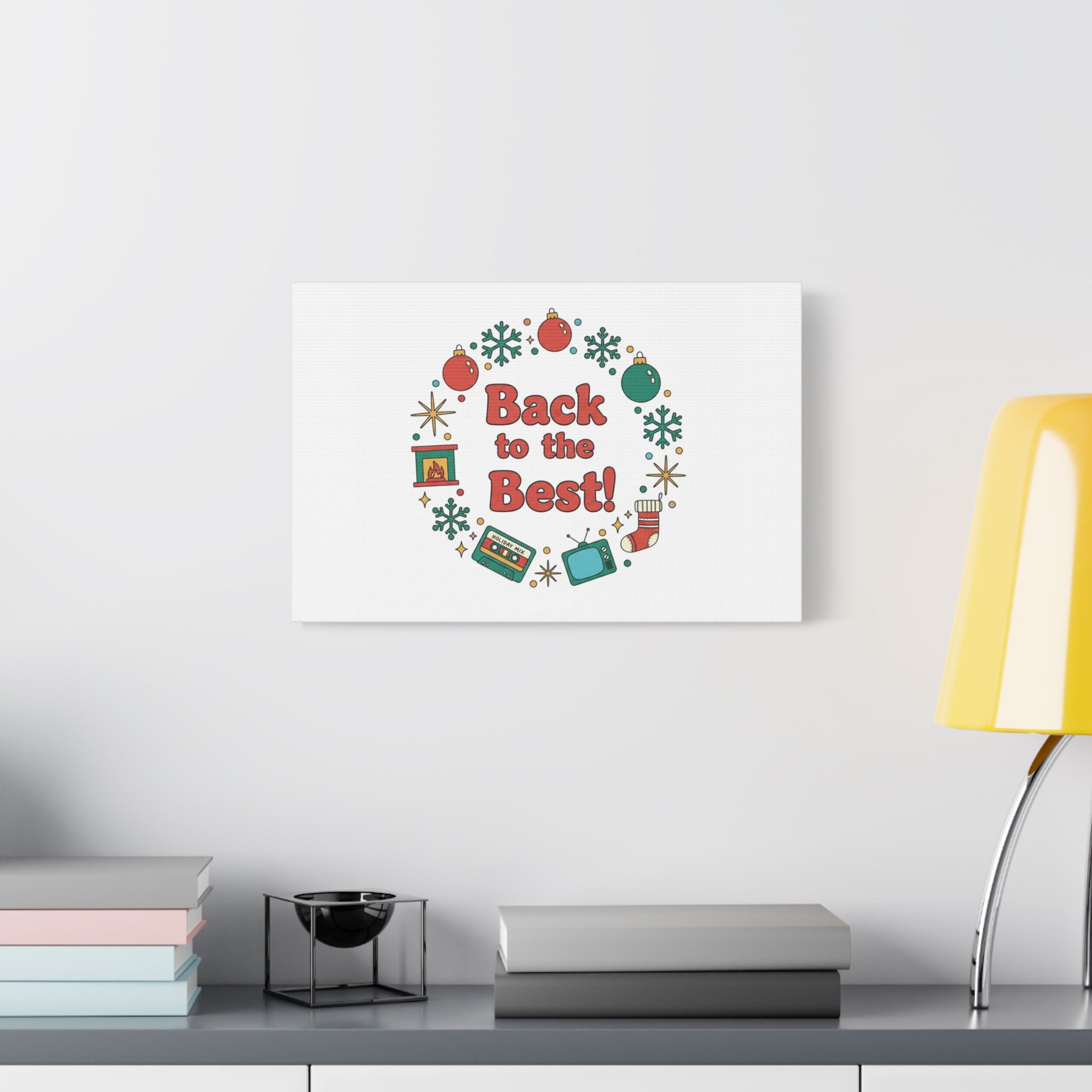 Retro Christmas Wreath Print Canvas | 90s Holiday Nostalgia, Vintage Holiday Poster