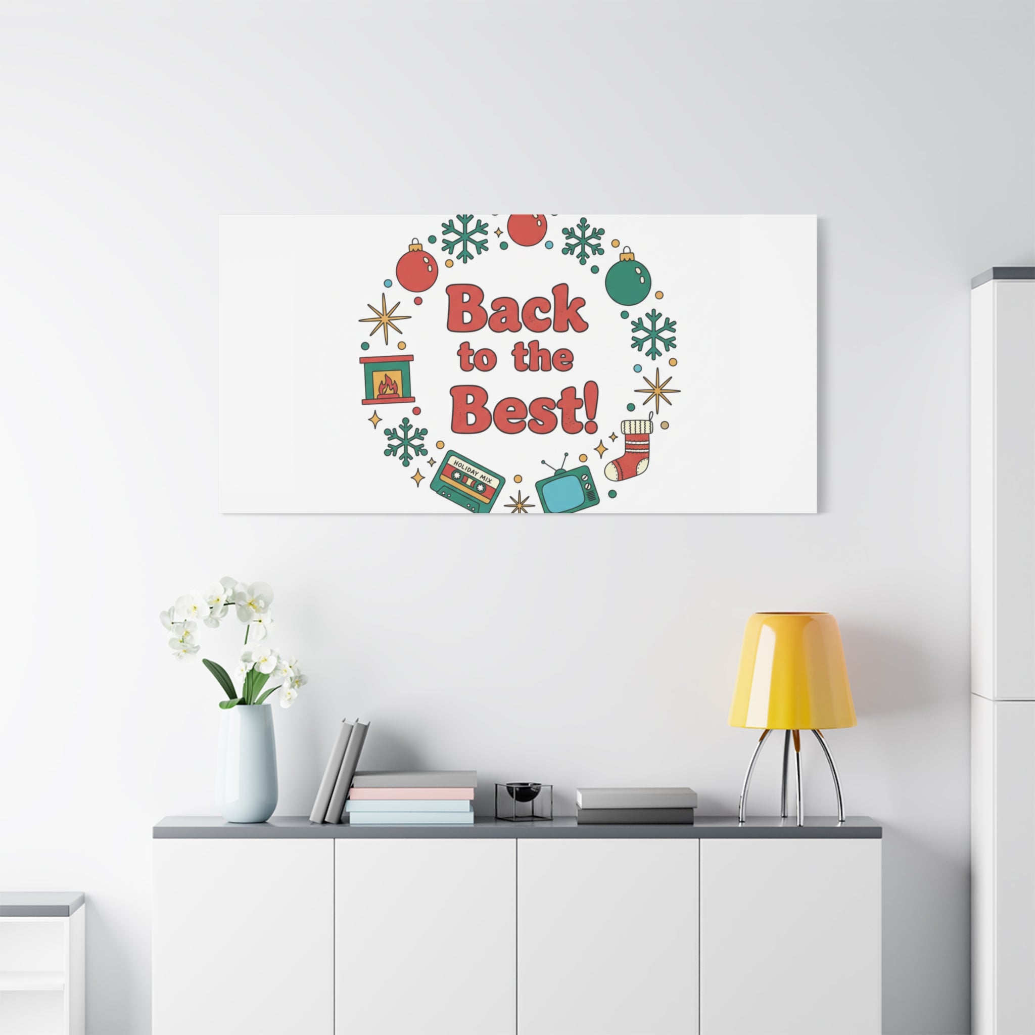 Retro Christmas Wreath Print Canvas | 90s Holiday Nostalgia, Vintage Holiday Poster