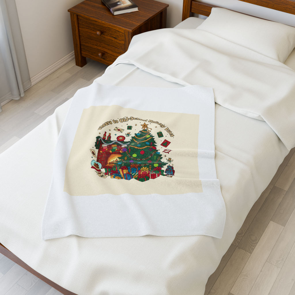 Retro Christmas tree print Velveteen Blanket | 90s holiday nostalgia, vintage holiday print